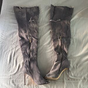 Fashion Nova Distressed Gray Over-the-Knee Boots
